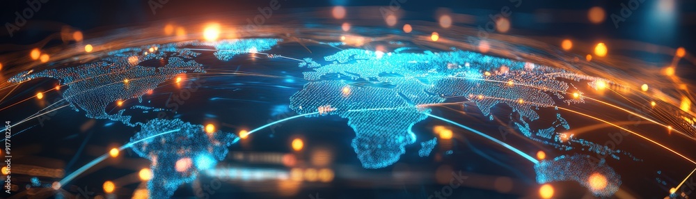 Aufkleber a futuristic digital globe illuminated with connections and data points, symbolizing global networki