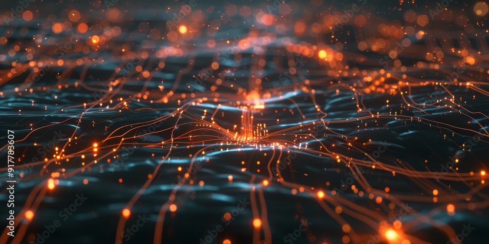Poster Futuristic visualization of an AI neural network with interconnected nodes and lines, surrounded by holographic symbols and data points, illustrating advanced AI technology