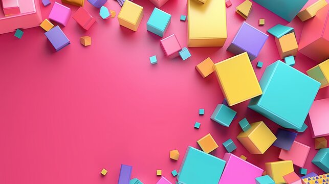 Colorful cubes on pink background 3d colorful background for children’s projects Free space