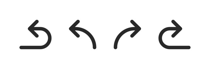 Turn arrow signs for turns isolated on white background. Black cursors set. Vector icons in flat style