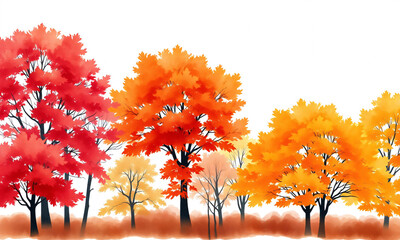 Horizontal banner of vibrant autumn trees in watercolor style