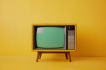 Old television on a yellow background. 