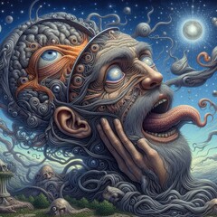 very strange photorealistic detailed illustration with deep meaning 
