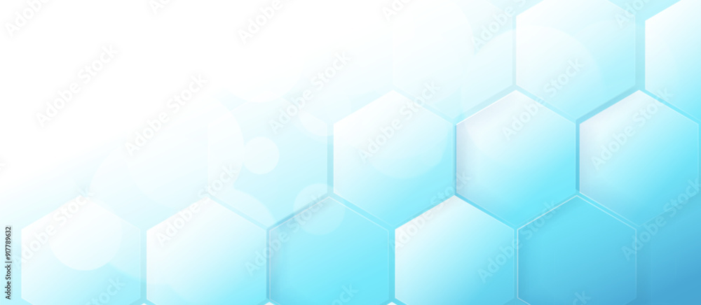 Poster abstract clean white and blue hexagon shapes pattern background. futuristic healthcare technology co