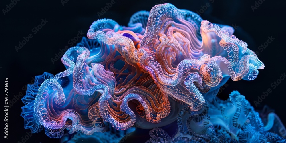 Poster a brain forming elaborate, fractal-like patterns, representing the intricate connections and process