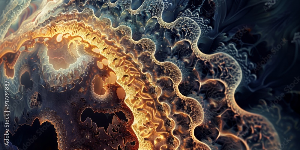 Poster a brain forming intricate, fractal-like patterns, representing the complexity and beauty of neural p