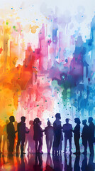 Creative Business Networking with Watercolor Business Cards and Smiling Faces in Playful Setting - Ideal for Friendly and Creative Marketing Themes in Stock Photos