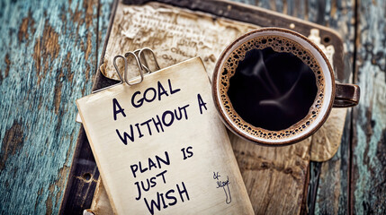 A goal without a plan is just a wish motivational quote with coffee
