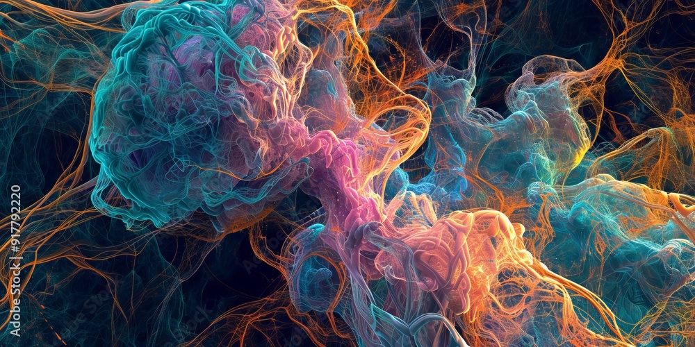 Poster a detailed image of a brain with complex, web-like patterns, showcasing the intricacies of neural pa