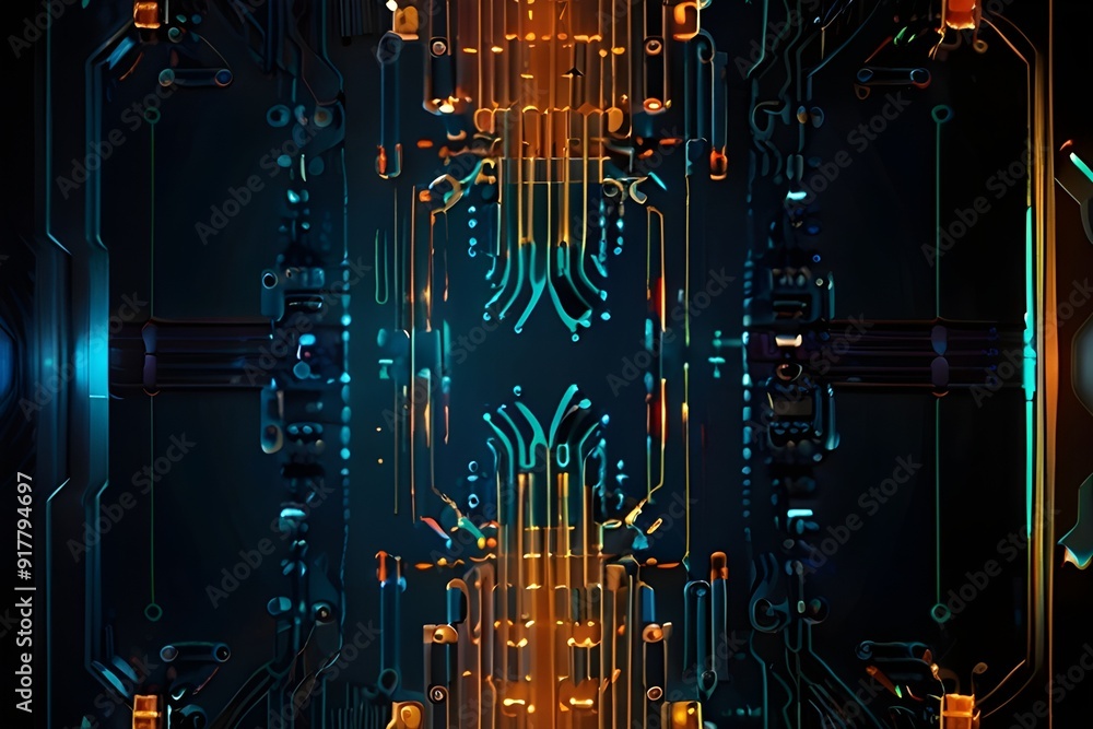 Wall mural abstract futuristic circuit computer internet technology board business background Generative AI