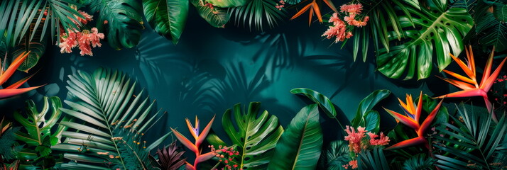 Naklejka premium An exotic tropical paradise with exotic flowers, proteas and tropical foliage to create a luxurious and exotic ambiance.