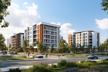 Modern Apartment Complex with Lush Landscaping