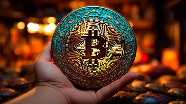 person holding a physical Bitcoin coin, emphasizing the tangible representation of a digital currency.