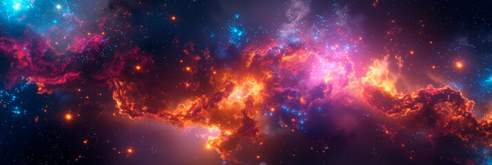 Obraz premium neon-infused of a cosmic nebula with intricate shapes and vibrant colors.
