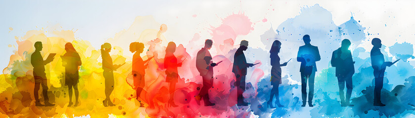 Creative Financial Presentation with Watercolor Charts and Projectors in Fantasy Setting