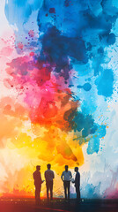 Creative Financial Presentation with Watercolor Charts and Projectors in a Magical Setting