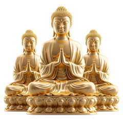 Fototapeta premium Golden Buddha Statues Isolated on Transparent or White Background, PNG