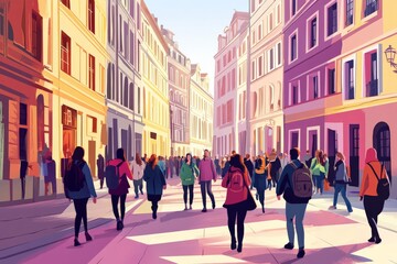 People Walking Down a Street in a City