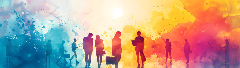 Creative Watercolor Financial Presentation with Projectors in Fantasy Setting for Stock Photos