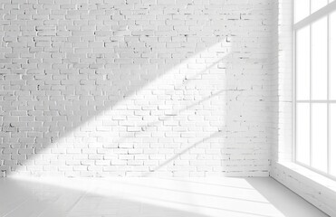 white brick wall room, white texture with sunlight from the side