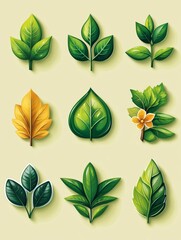 Fototapeta premium Collection of Nine Different Green Leaves