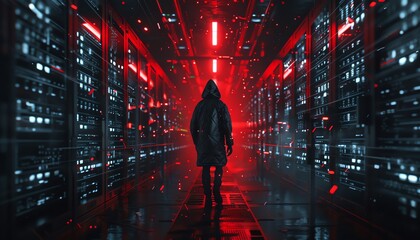 Fototapeta premium Cyber espionage, hackers stealing data from government servers, high resolution, 8K quality, realistic photography