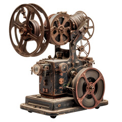 Fototapeta premium Antique Movie Projector with Reels Isolated on Transparent or White Background, PNG