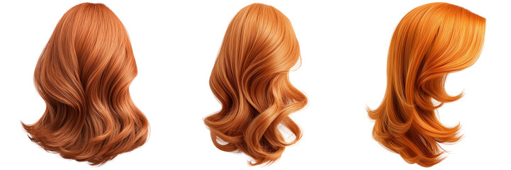 Fototapeta premium Red and Orange Hair Wigs, Isolated Transparent View