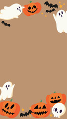 Halloween background material. There are jack-o'-lanterns, bats, ghosts and skeletons.