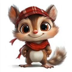 Obraz premium Adorable Cartoon Squirrel in Red Hat and Scarf