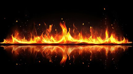 Fiery flames reflecting on a dark surface