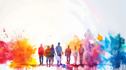 3D flat icon of people with watercolor brushes and business documents on a whimsical background, representing creativity and professionalism. Isolated on a white background.