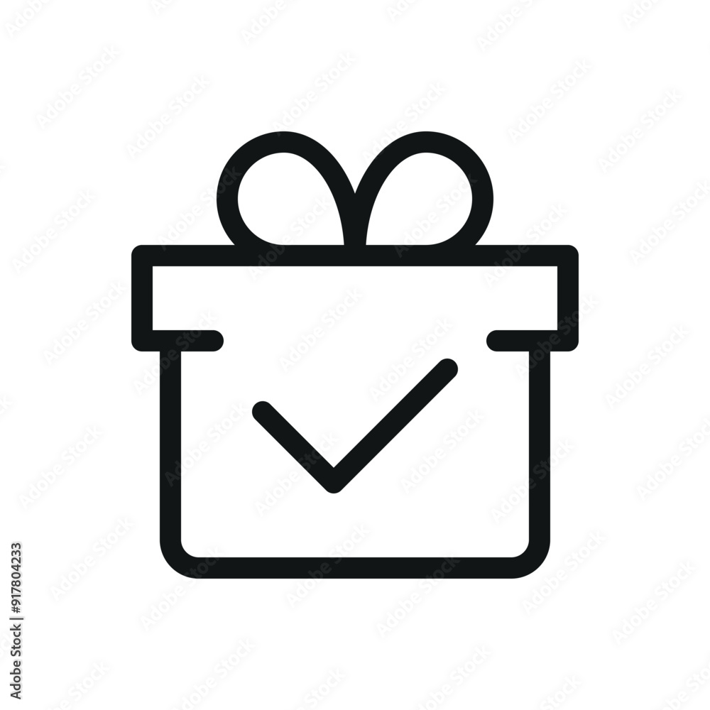 Poster gift box with checkmark isolated icon, giftbox check mark vector symbol with editable stroke