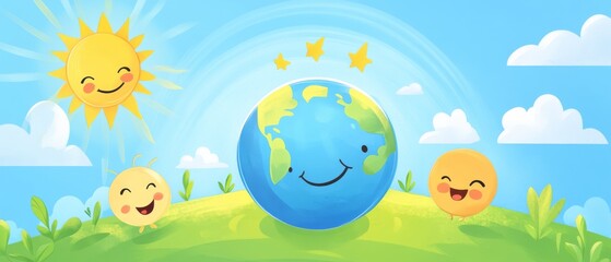 Illustration of The world doll smiles happily on the bright ground , Concept of world smile day , Generative AI