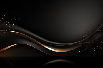 Abstract black and gold wave background with glittering lights.