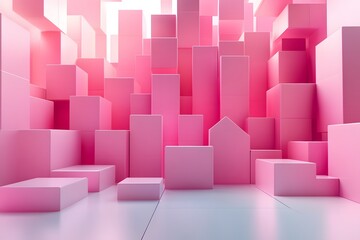 Abstract Pink Cubes Arrangement. Geometric Shapes Concept