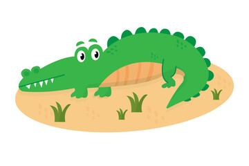 vector crocodile lying down and sunbathing on the ground. impressive flat vector illustration design
