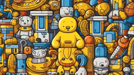 Obraz premium Illustration of a cat pattern, with a background of colorful children's toy balloons.