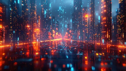 Futuristic Cityscape with Glowing Lights