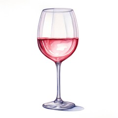 Elegant Watercolor Illustration of a Red Wine Glass with Half-Filled Ros&Atilde;&copy; for Wine Lovers, Perfect for Event Invitations and Dining Decor