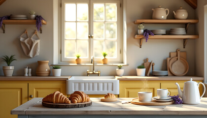 Idyllic Countryside Kitchen with Morning Light and Fresh Baked Goods