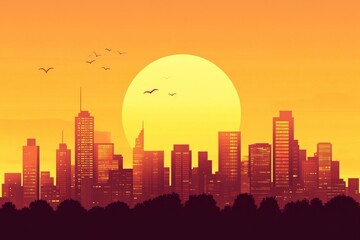 Silhouette of Cityscape at Sunset