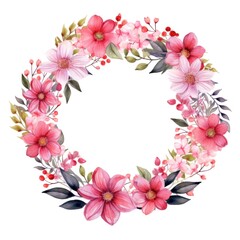 Fototapeta premium Beautiful Watercolor Floral Wreath Illustration with Pink and Red Flowers, Perfect for Invitations and Greeting Cards