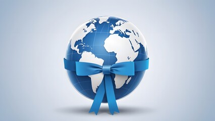 A Globe with Blue Diabetes Awareness Ribbon