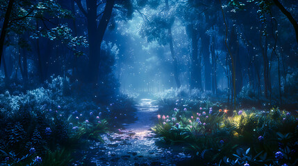 Fototapeta premium Magical fantasy fairy tale scenery, night in a forest