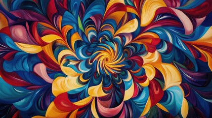 Fototapeta premium Mesmerizing abstract composition with swirling tendrils of blue, red, and yellow shapes, creating vibrant kaleidoscopic patterns
