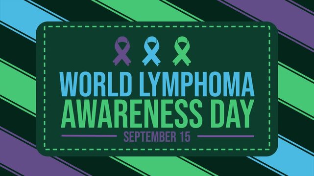 September 15 is observed as World Lymphoma Awareness Day with rotated ribbons. World Lymphoma Awareness Day Animated Text with green background. World Lymphoma Awareness Day 4K Video.