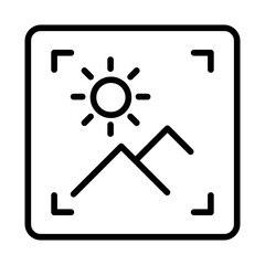 Photo Capture Icon &ndash; Minimalist Image with Sun and Mountains