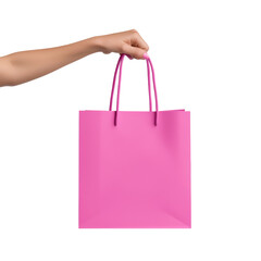 Pink Shopping Bag Held by Hand on Transparent Background