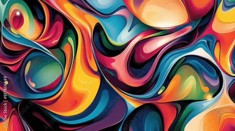 Poster Repeating pattern of swirling multicolored shapes and sharp lines, seamlessly connected, generating dynamic digital energy